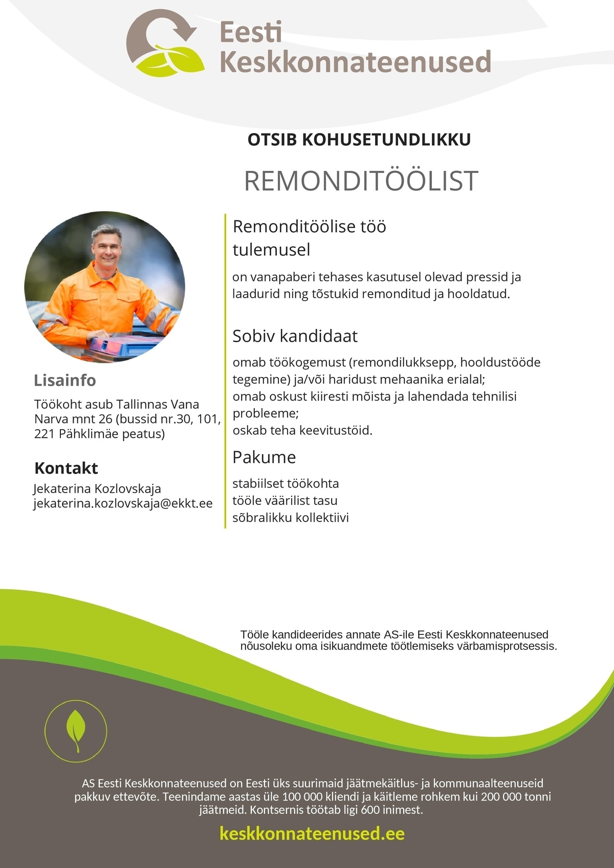 Eesti Keskkonnateenused AS Remonditööline