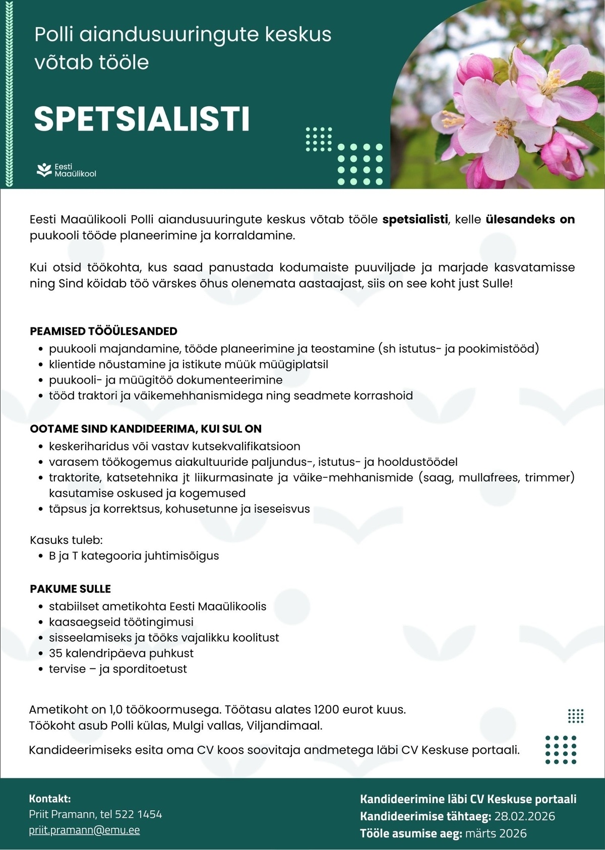 Eesti Maaülikool Spetsialist