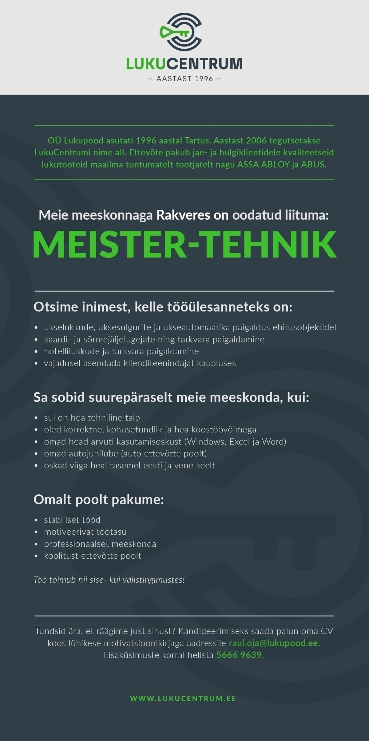 LUKUPOOD OÜ Tehnik - Rakvere