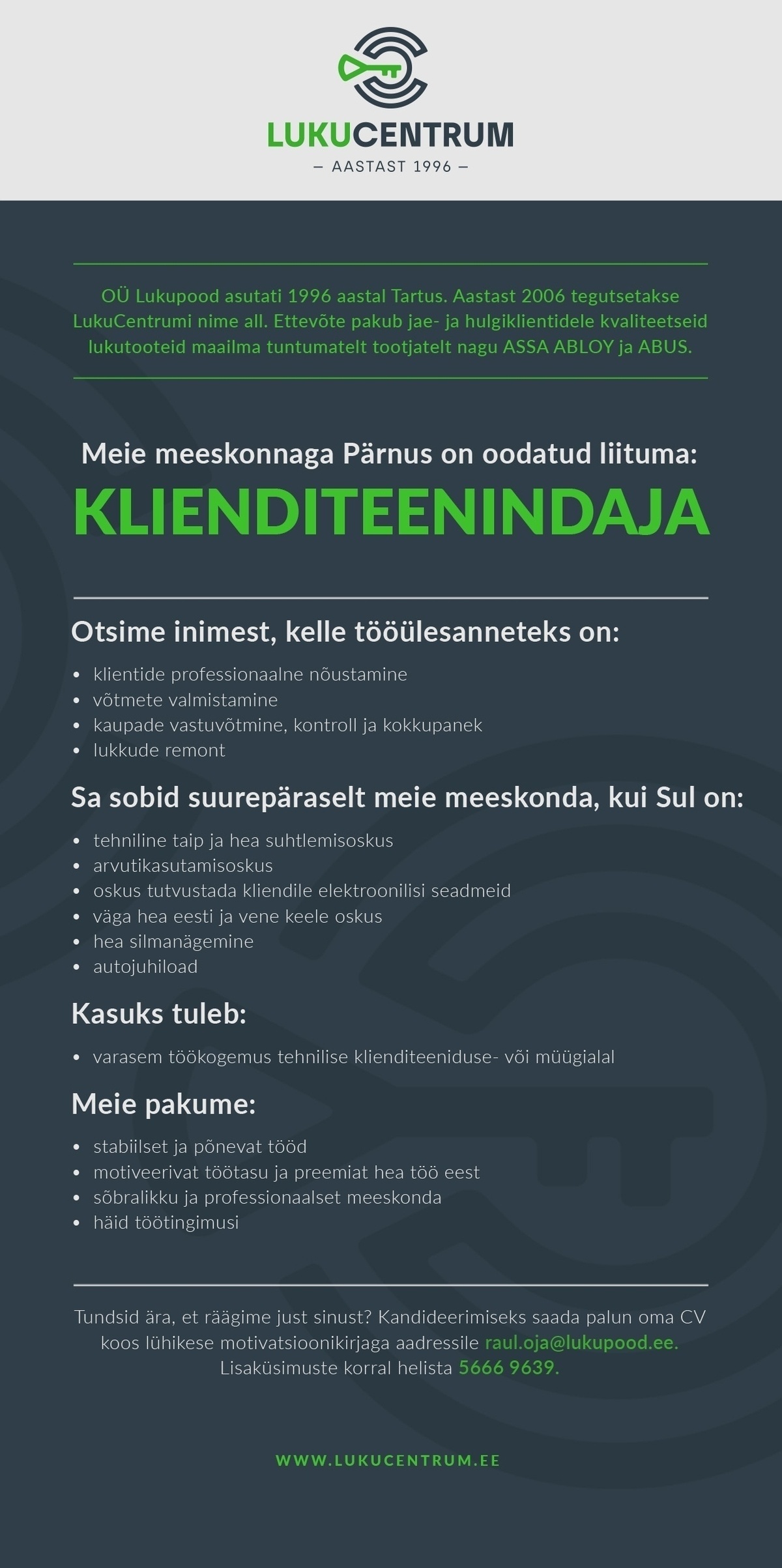 LUKUPOOD OÜ Müügispetsialist