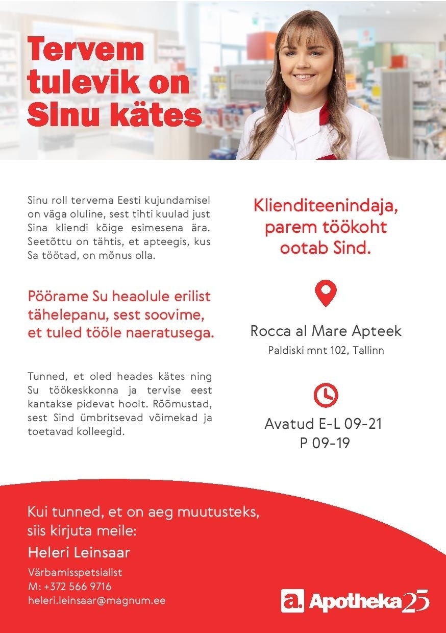 Apotheka Klienditeenindaja Rocca al Mare Keskuse Apteeki