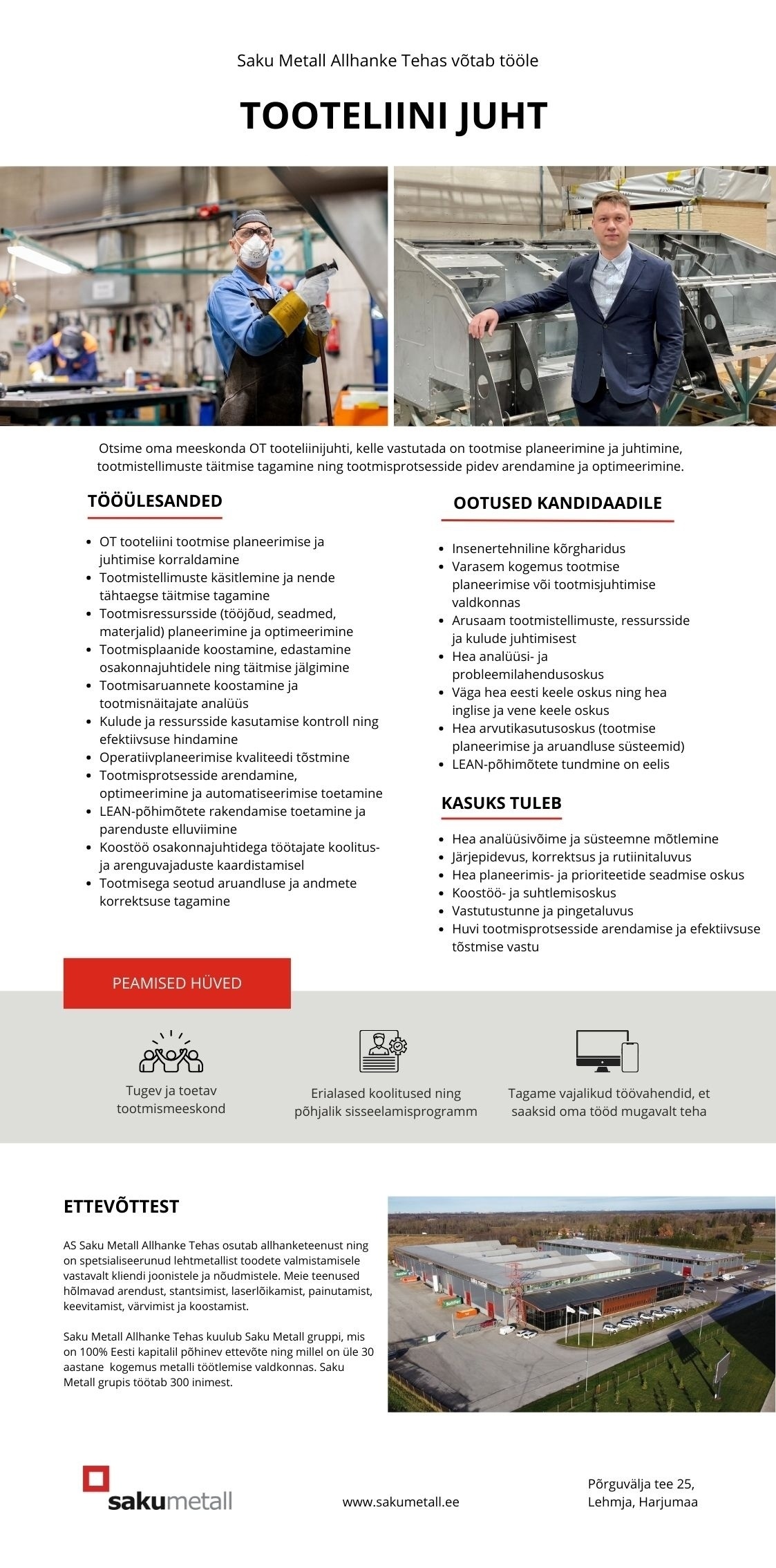 Saku Metall Allhanke Tehas AS Tootmisliini juht