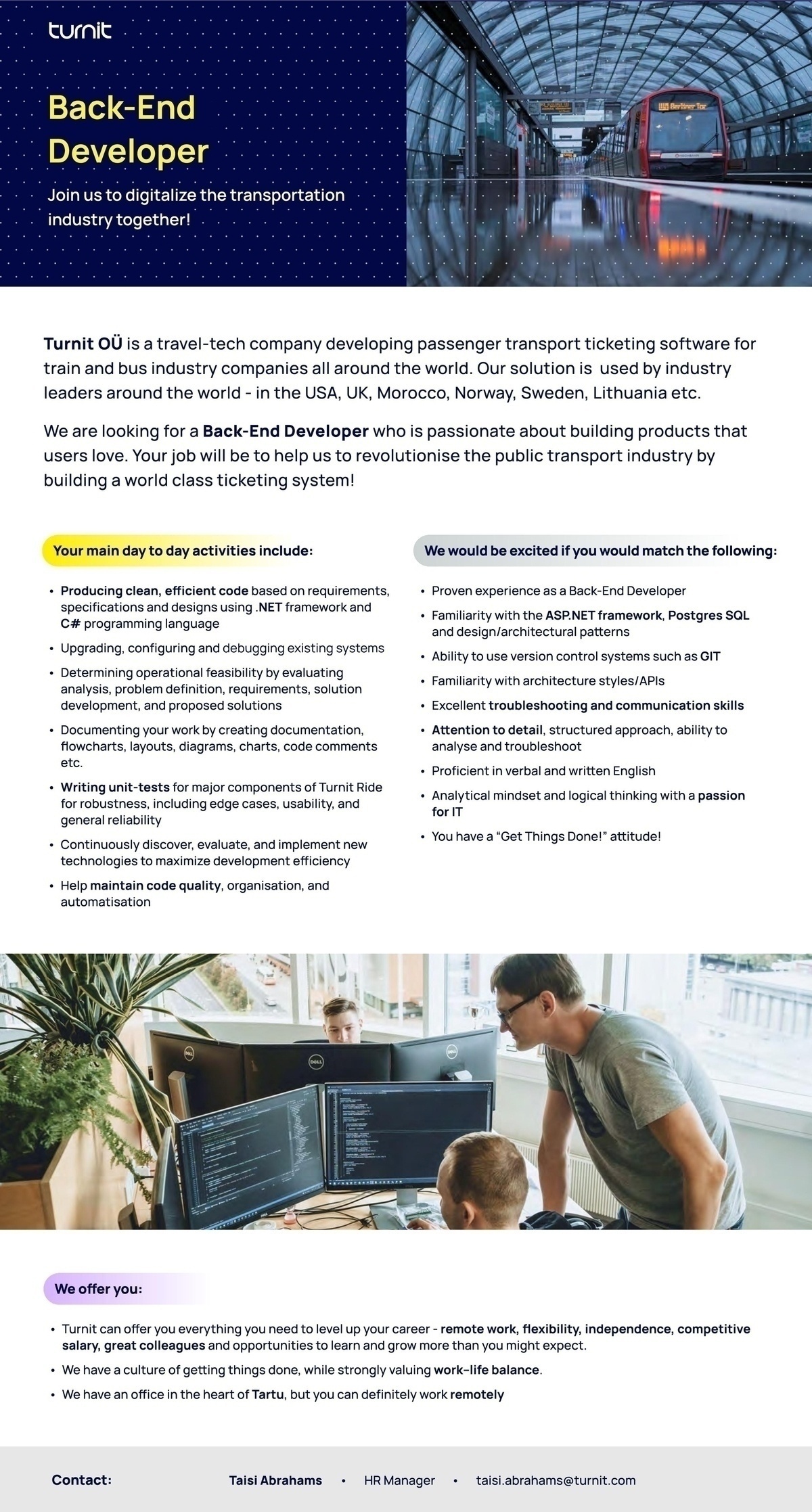 TURNIT OÜ Back-End Developer