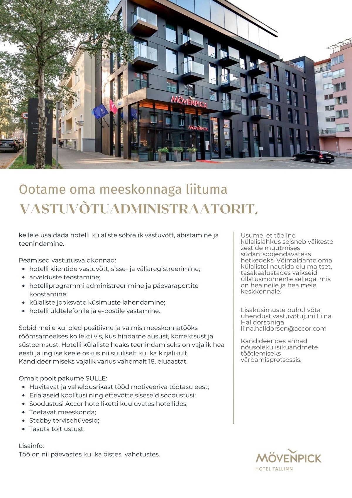 Duco MP OÜ Vastuvõtuadministraator - liitu Mövenpick Hotel Tallinn meeskonnaga!