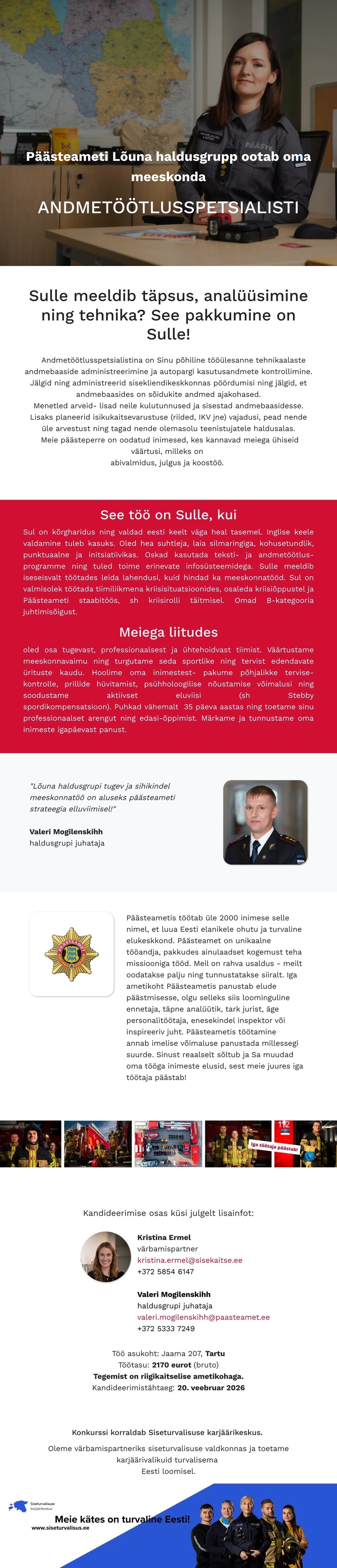 Siseturvalisuse karjäärikeskus Andmetöötlusspetsialist