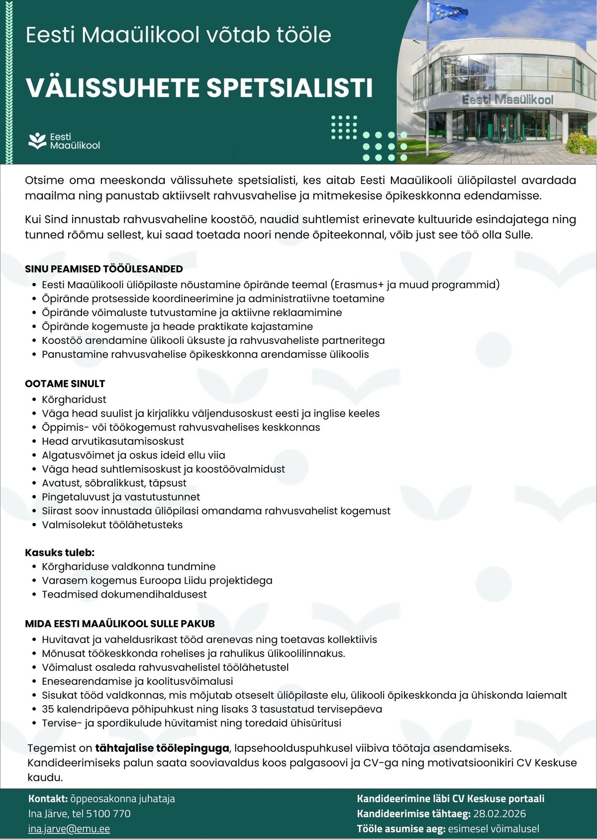 Eesti Maaülikool Välissuhete spetsialist