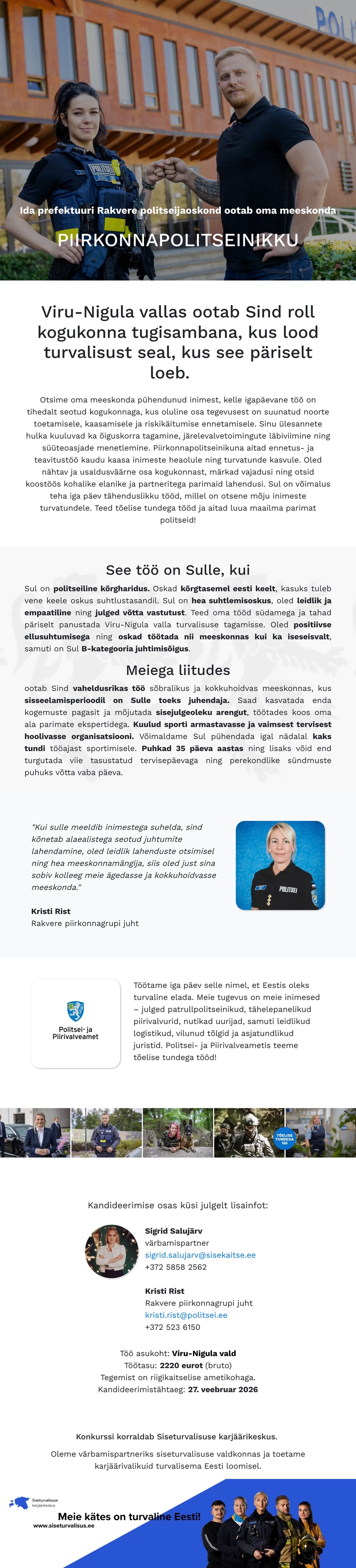 Siseturvalisuse karjäärikeskus Rakvere piirkonnapolitseinik