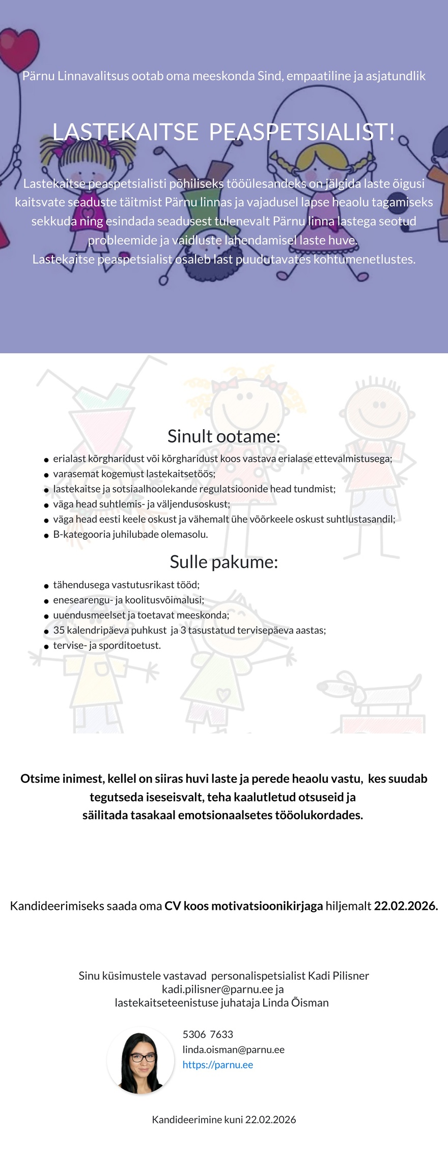 Pärnu Linnavalitsus Lastekaitse peaspetsialist