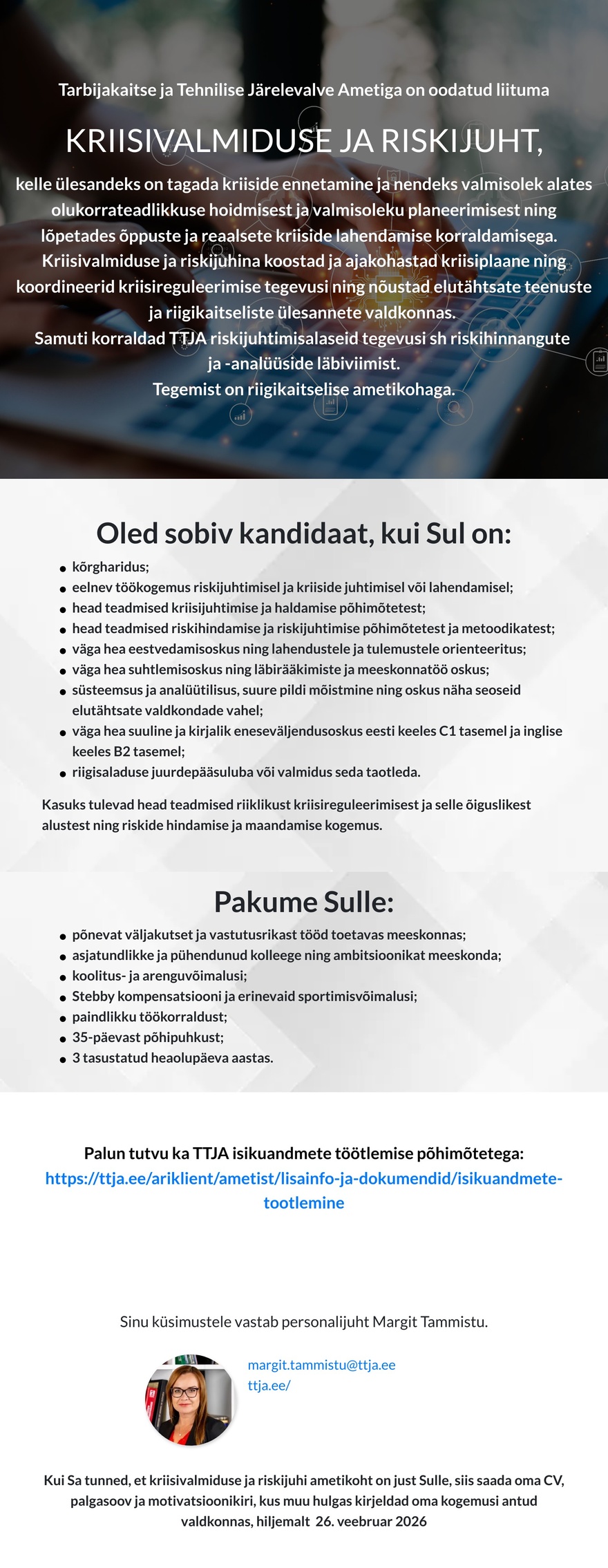 Tarbijakaitse ja Tehnilise Järelevalve Amet Kriisivalmiduse ja riskijuht