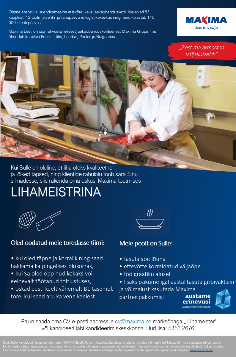 Maxima Eesti OÜ Lihameister Kopli Maximas