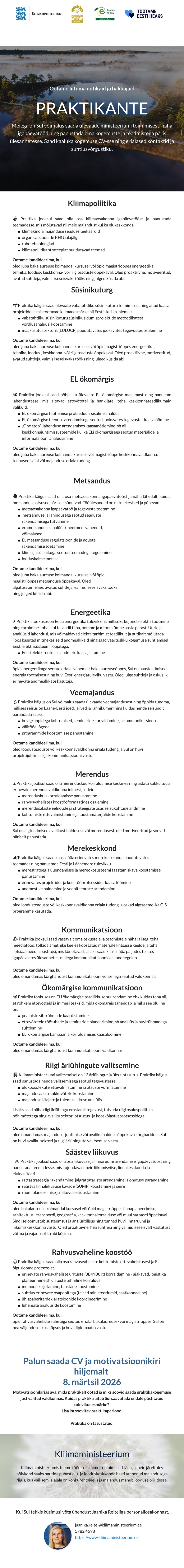 Kliimaministeerium Praktika Kliimaministeeriumis