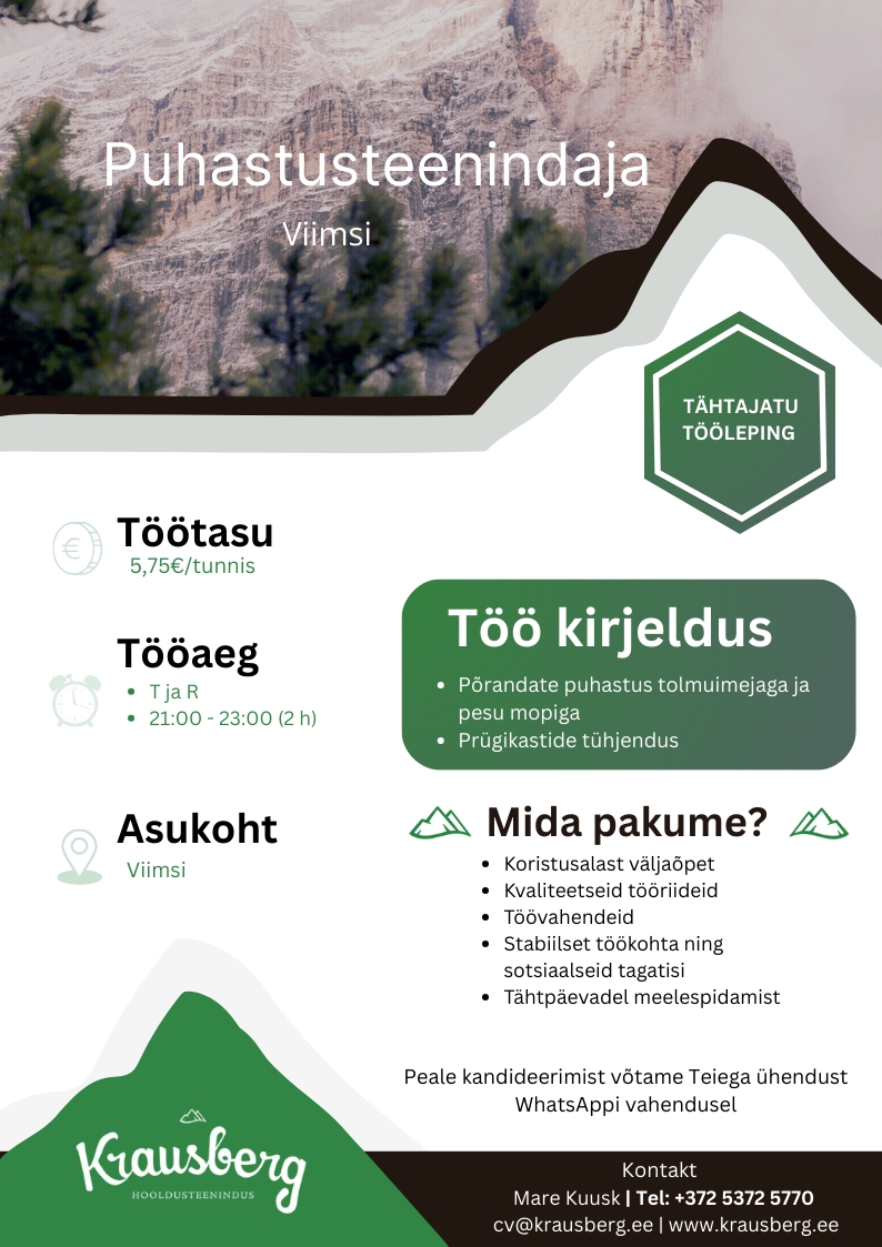 Krausberg Eesti OÜ Puhastusteenindaja Viimsi