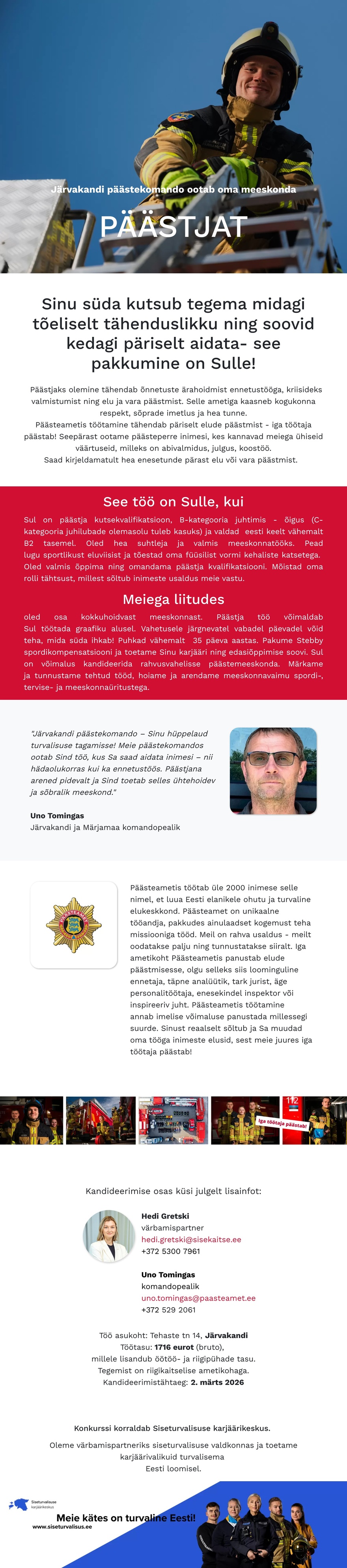 Siseturvalisuse karjäärikeskus Järvakandi päästekomando päästja