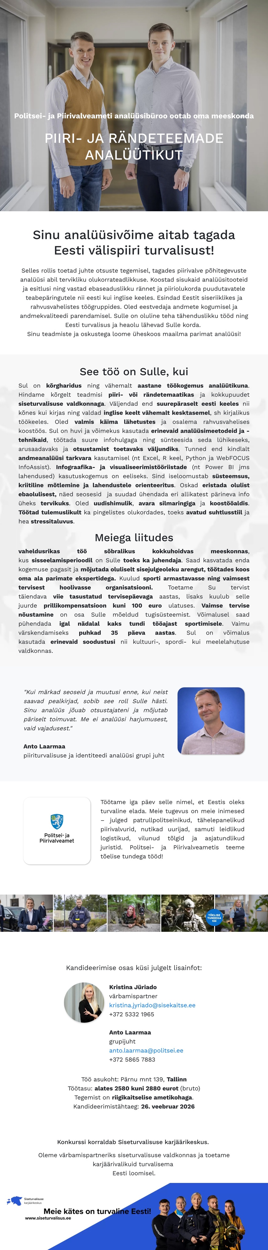 Siseturvalisuse karjäärikeskus Piiri- ja rändeteemade analüütik