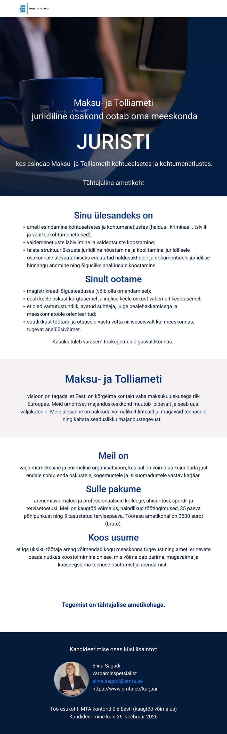 Maksu- ja Tolliamet Jurist (tähtajaline)