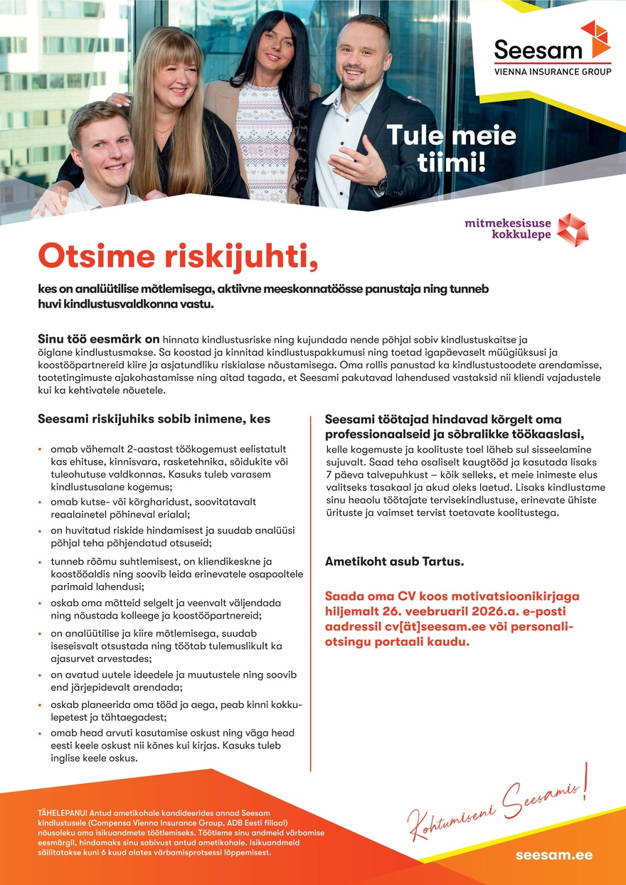 Compensa Vienna Insurance Group, ADB Eesti filiaal Riskijuht