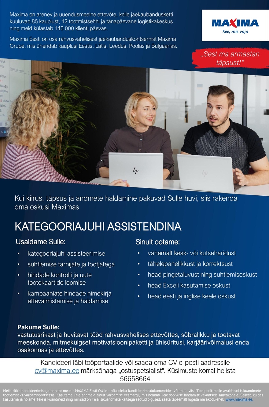 Maxima Eesti OÜ Kategooriajuhi assistent