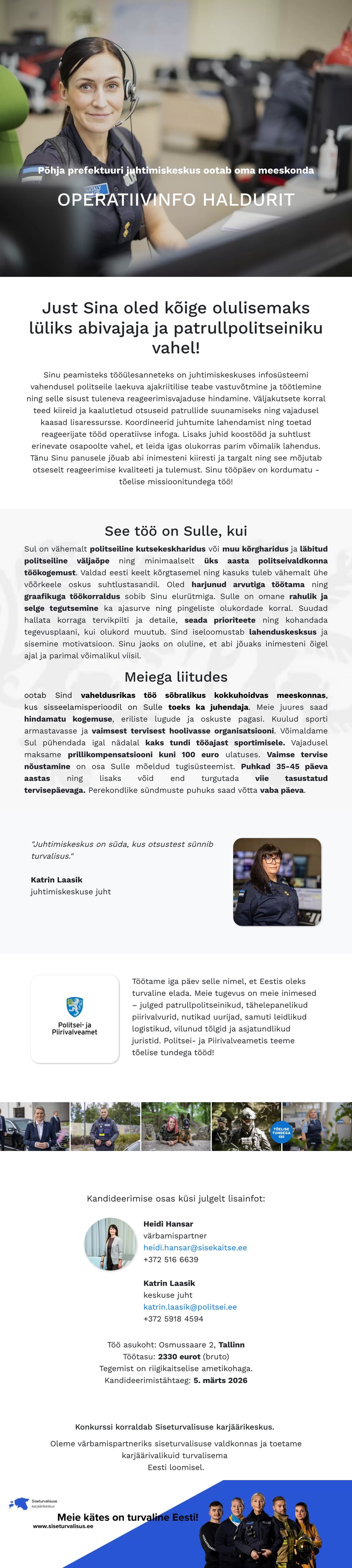 Siseturvalisuse karjäärikeskus Juhtimiskeskuse operatiivinfo haldur