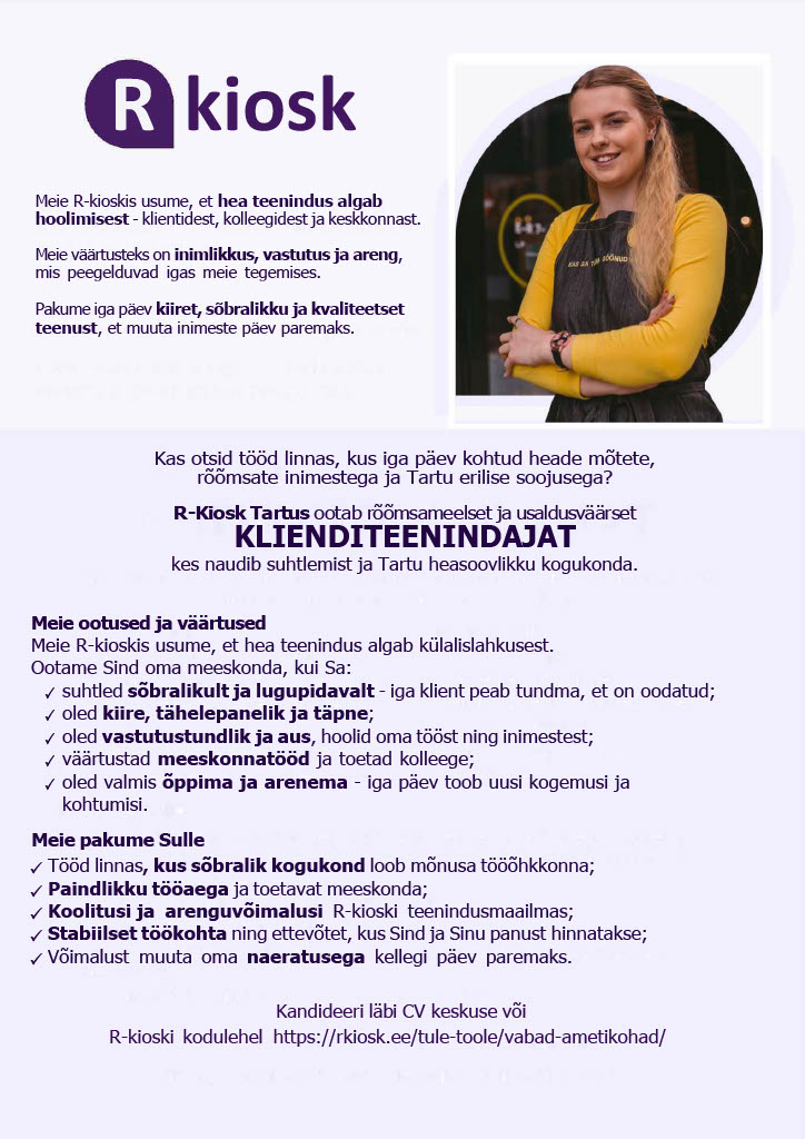 Reitan Convenience Estonia AS Tartu R-kioski klienditeenindaja