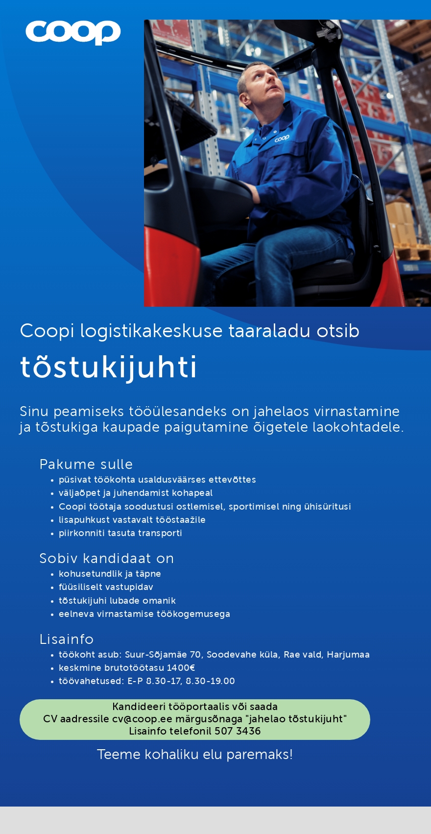 Coop Eesti Keskühistu Jahelao tõstukijuht