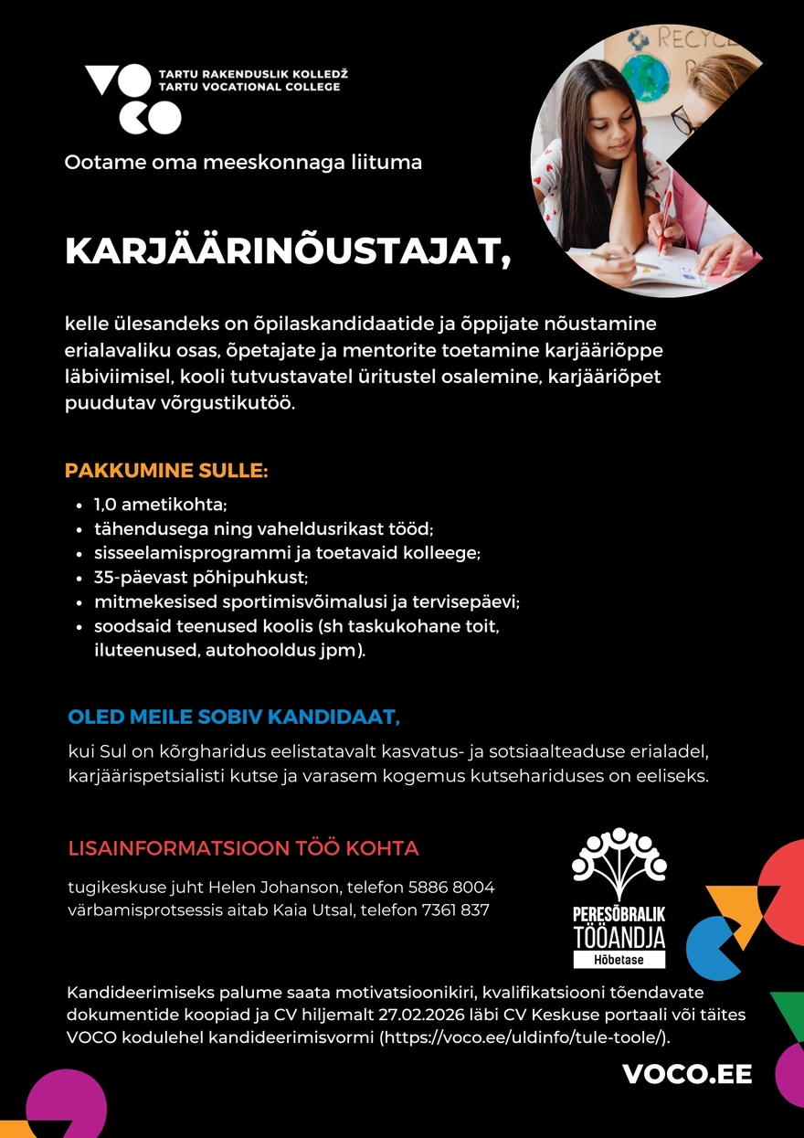 Tartu Rakenduslik Kolledž Karjäärinõustaja