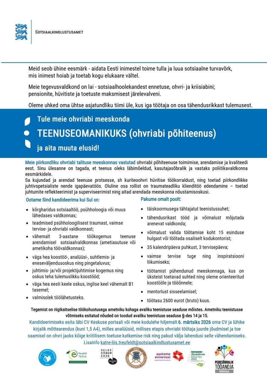 Sotsiaalkindlustusamet Teenuseomanik (ohvriabi põhiteenus)