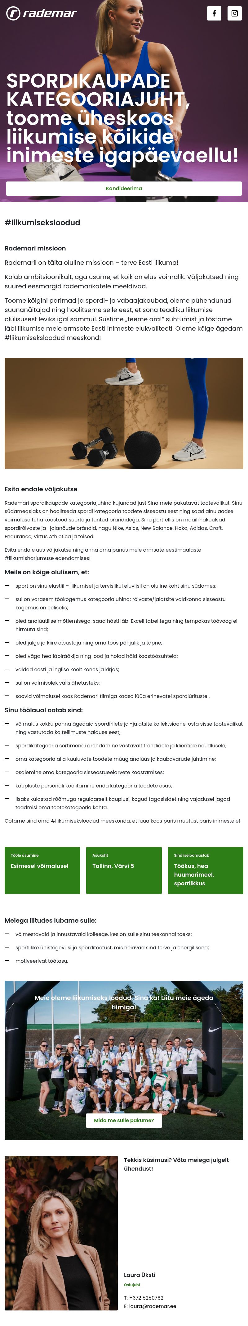 Rademar OÜ Spordikaupade kategooriajuht- Tule liitu Rademari võimestava tiimiga!