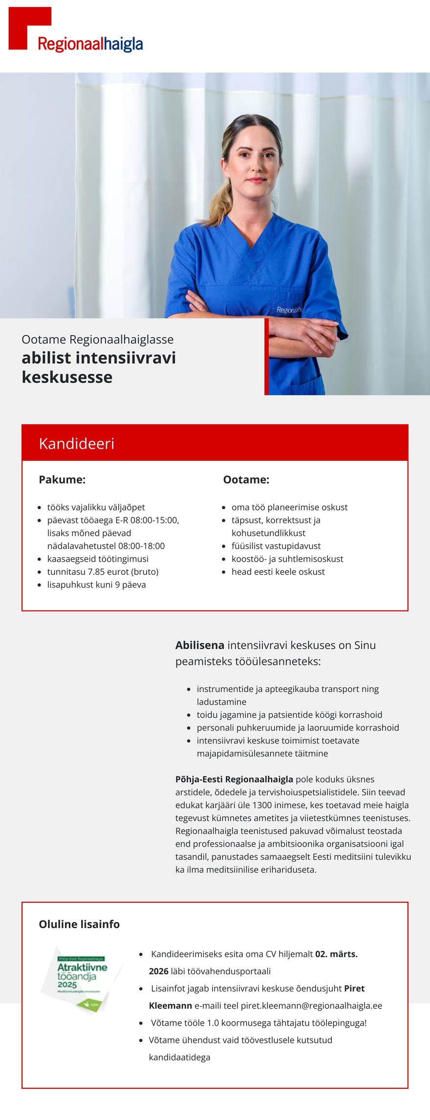 Põhja-Eesti Regionaalhaigla Abiline intensiivravi keskusesse