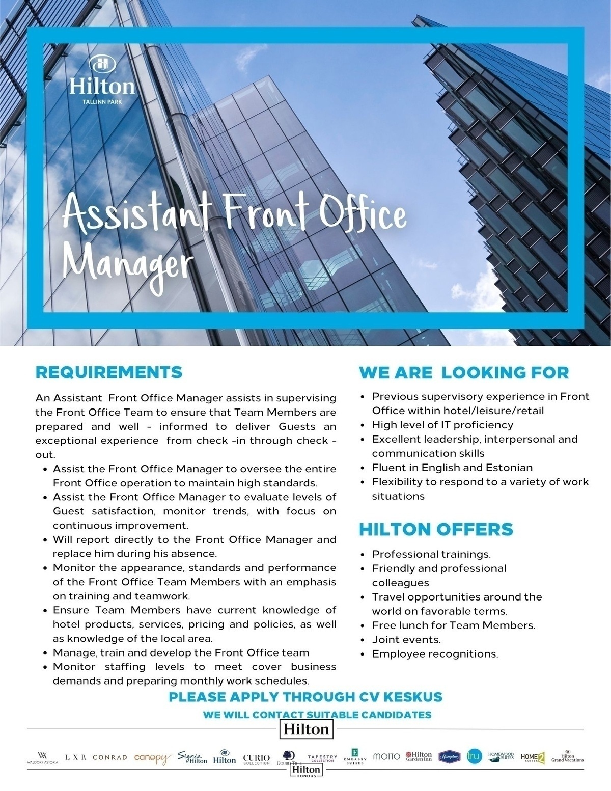 Hilton Tallinn Park Assistant Front Office Manager