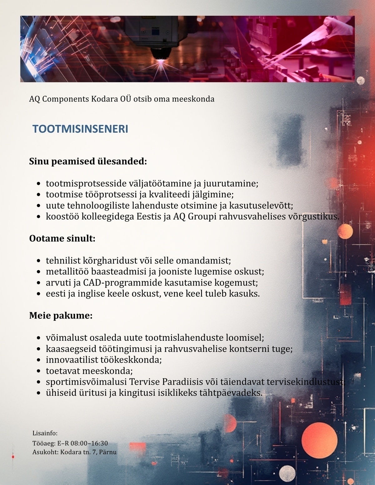 AQ Components Kodara OÜ Tootmisinsener