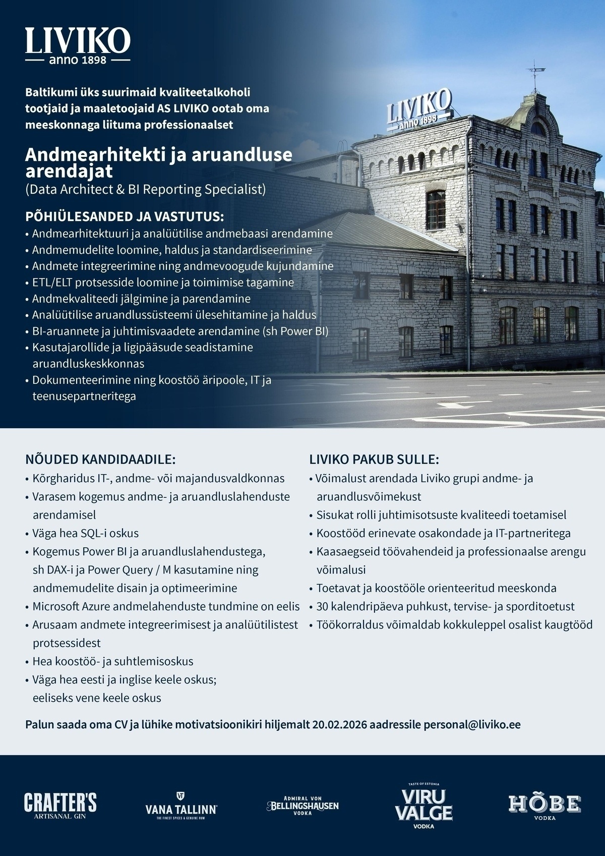 Liviko AS Andmearhitekti ja aruandluse arendaja