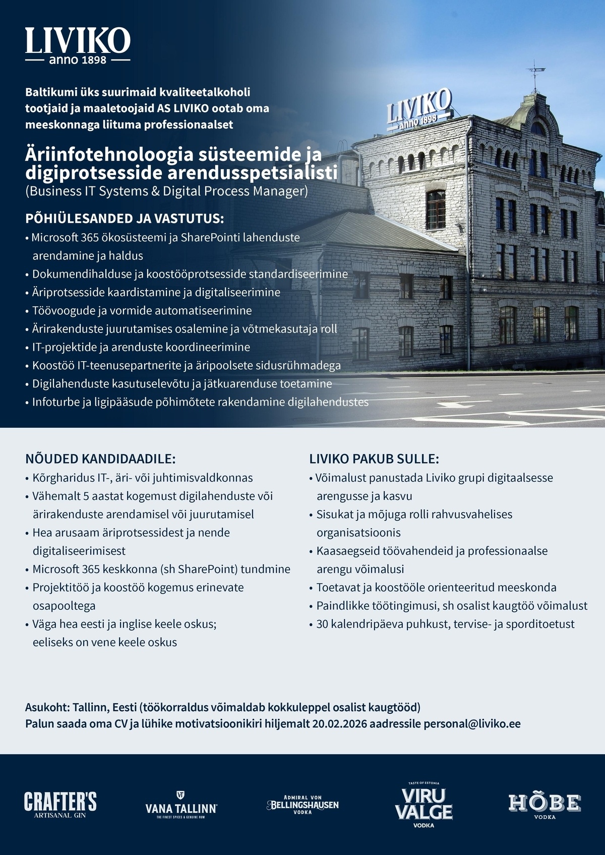 Liviko AS Äriinfotehnoloogia süsteemide ja digiprotsesside arendusspetsialist