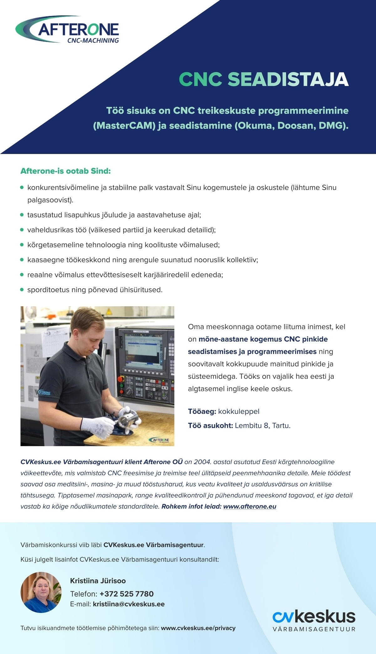 Afterone OÜ CNC seadistaja (treikeskus)