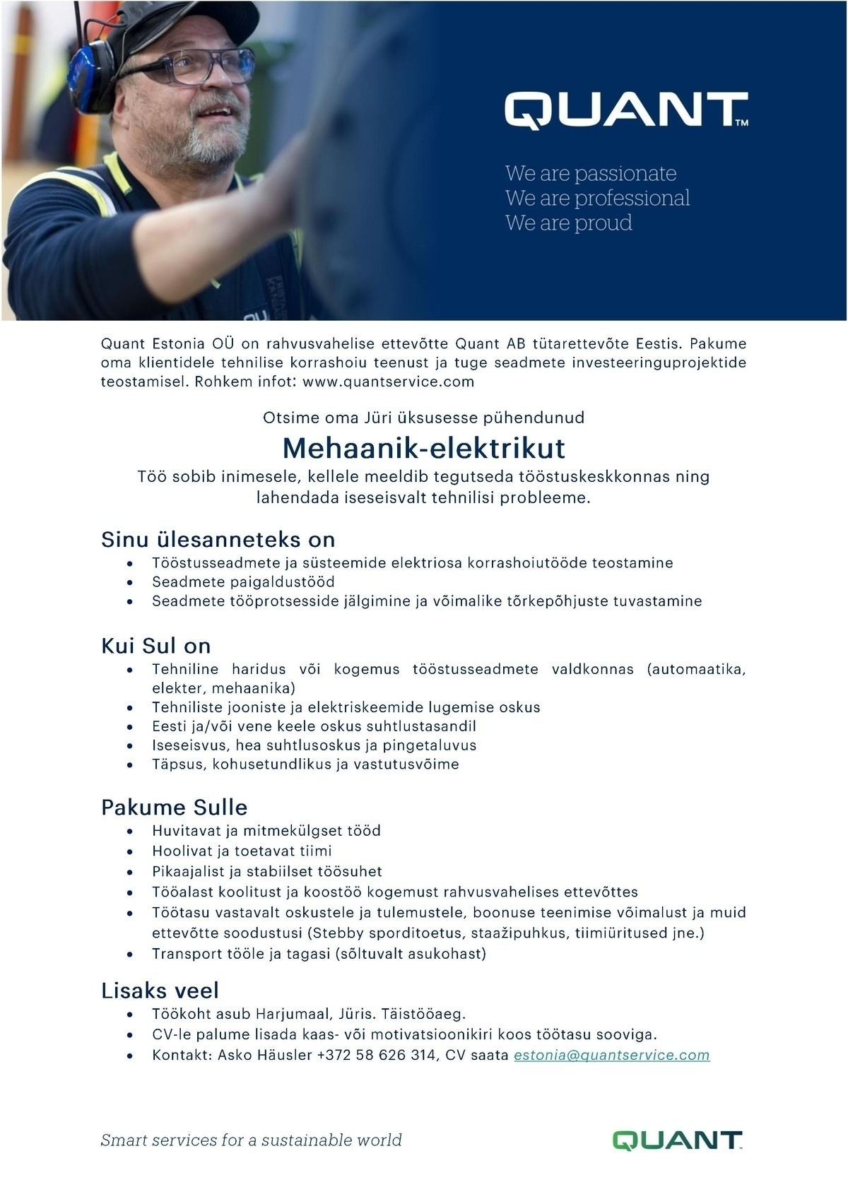 Quant Estonia OÜ Mehaanik-elektrik