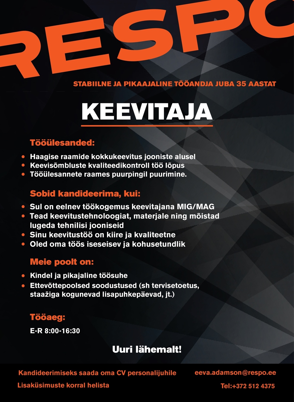 Respo Haagised AS Keevitaja