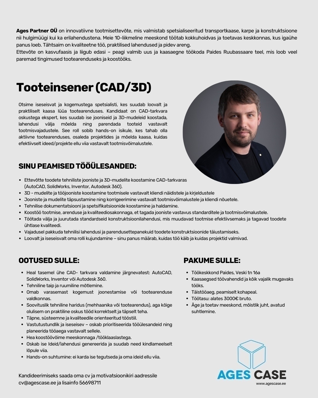 AGES PARTNER OÜ Tooteinsener/ 3D joonestaja