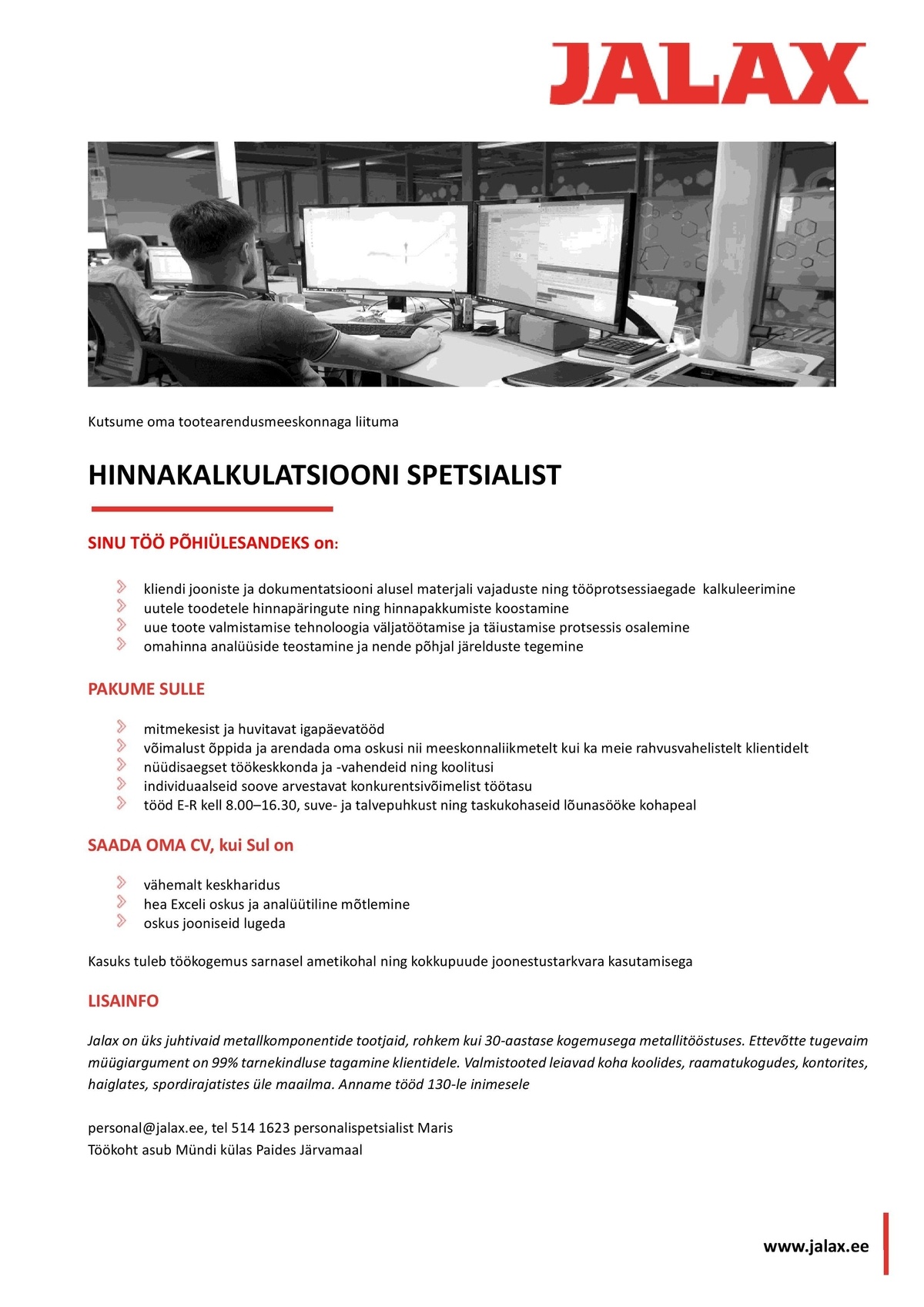 Jalax AS Hinnakalkulatsiooni spetsialist