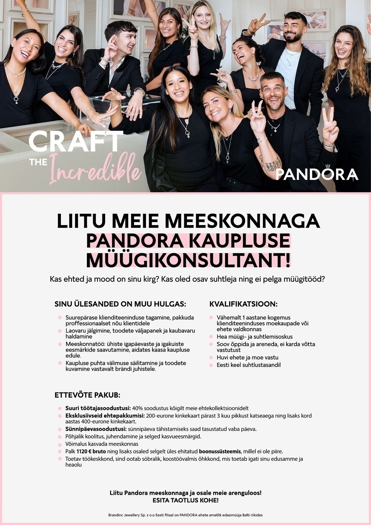 BRANDINC JEWELLERY Sp. z.o.o. Eesti filiaal Müügikonsultant Lõunakeskuses