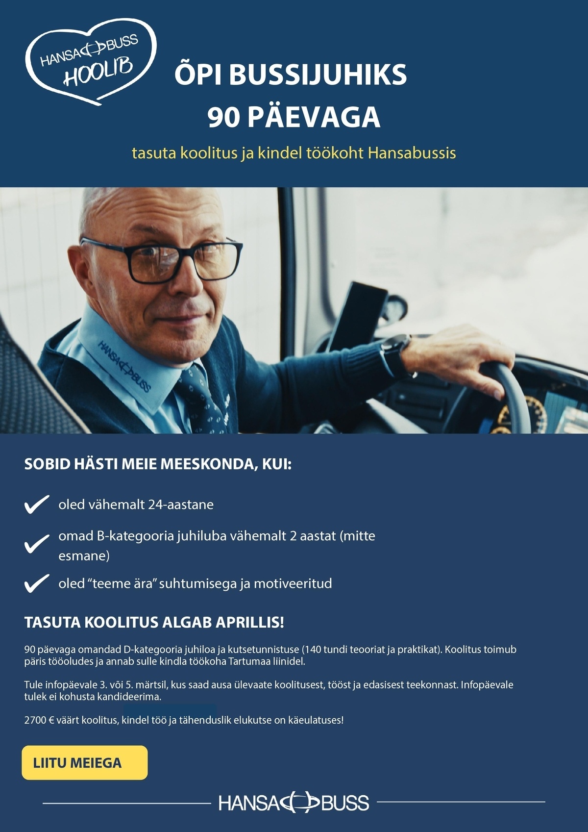 Hansabuss AS 90-päevaga bussijuhiks? Tule infopäevale!