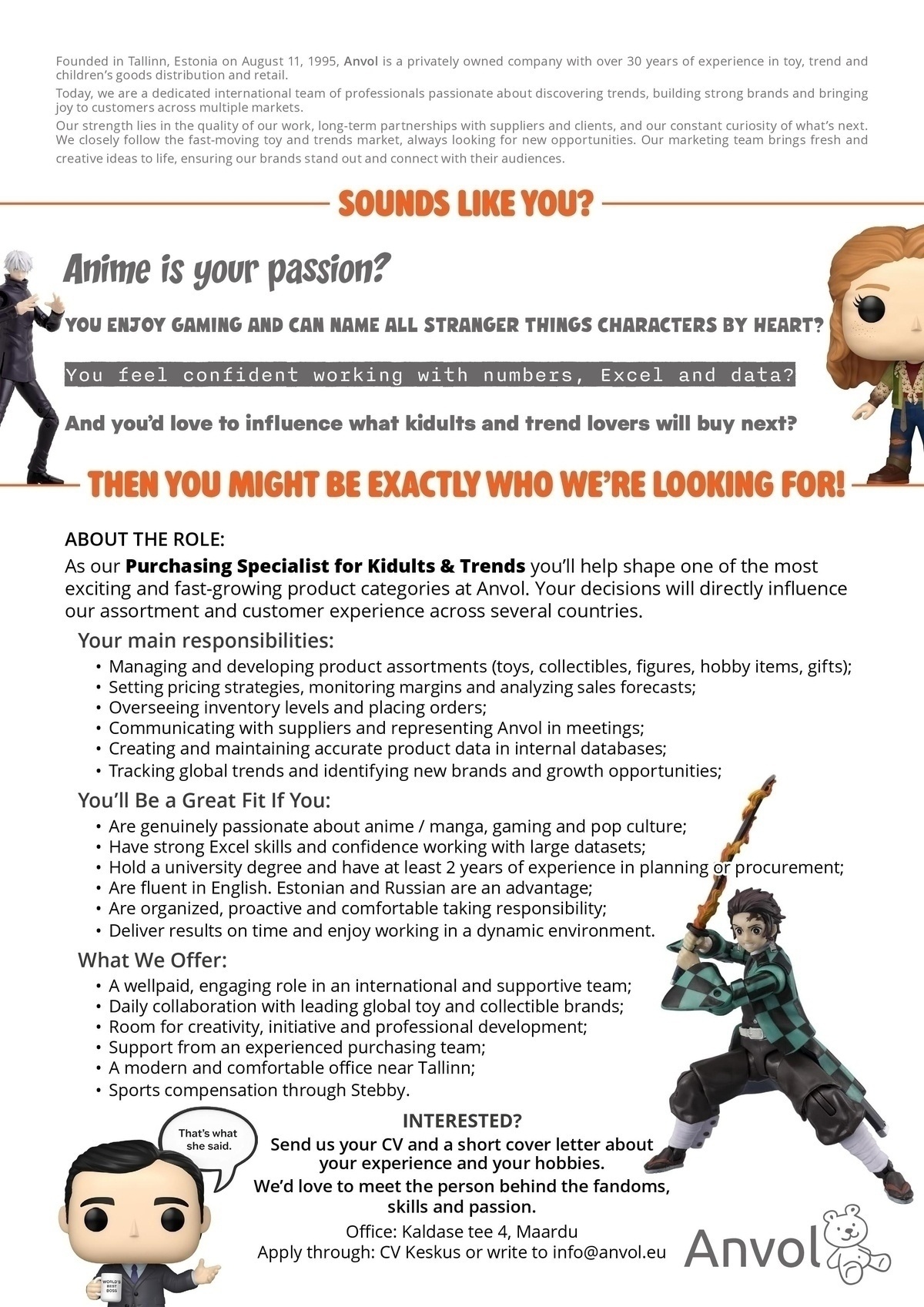 Anvol OÜ Purchasing Specialist for Kidults & Trends