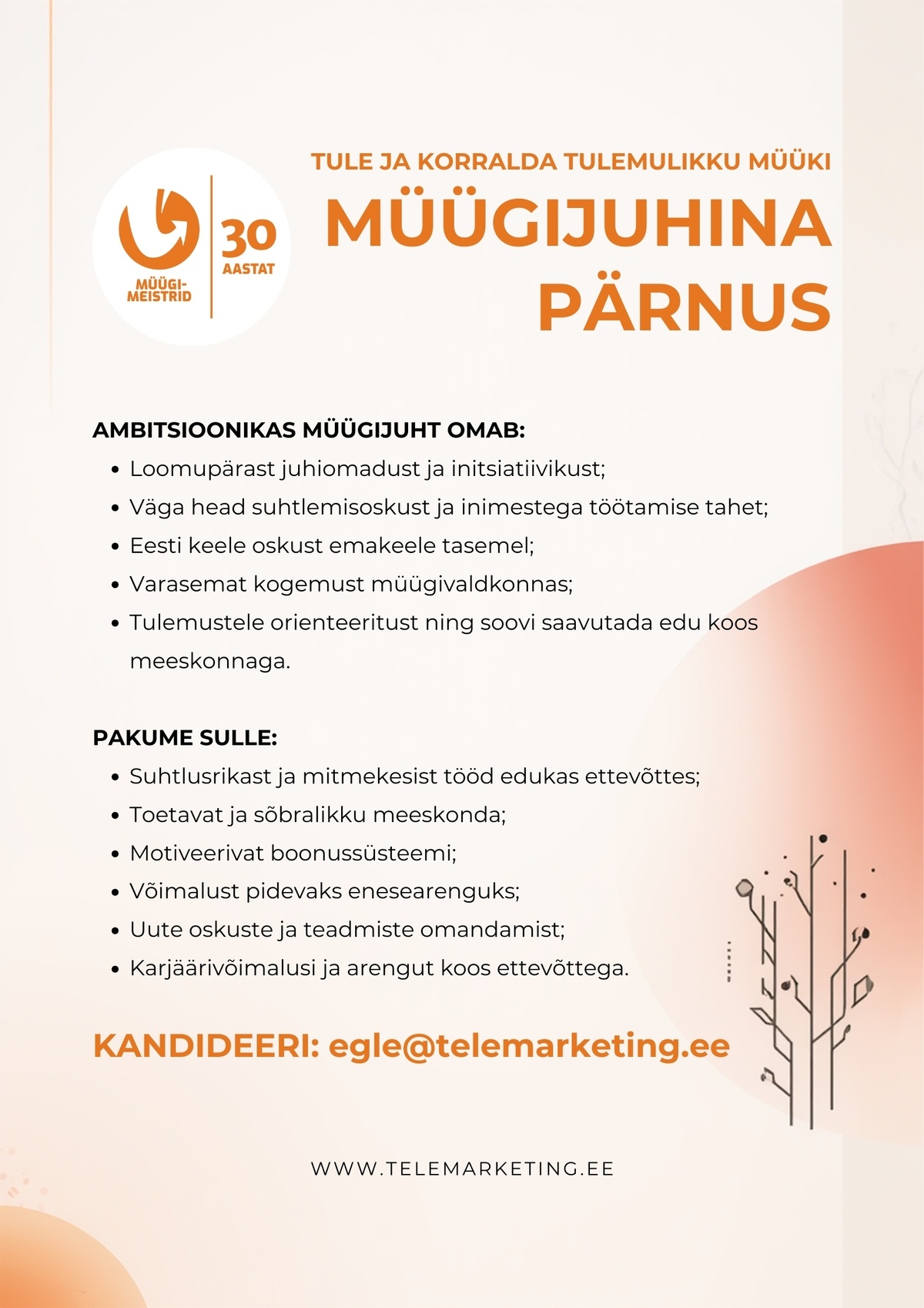 Müügimeistrite AS Müügikontori juht Pärnus