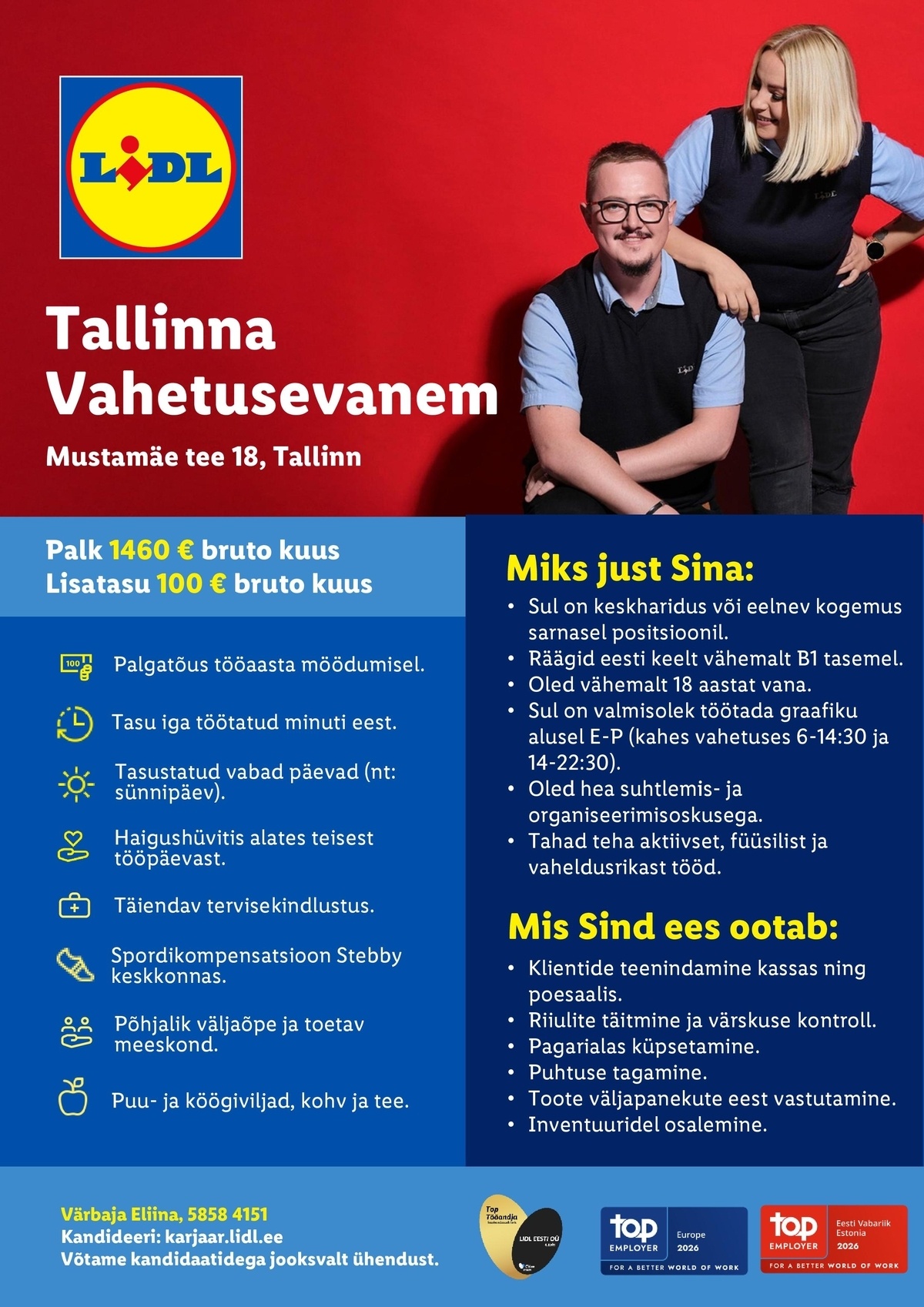 Lidl Eesti OÜ Tallinna vahetusevanem (Mustamäe tee 18, Tallinn)