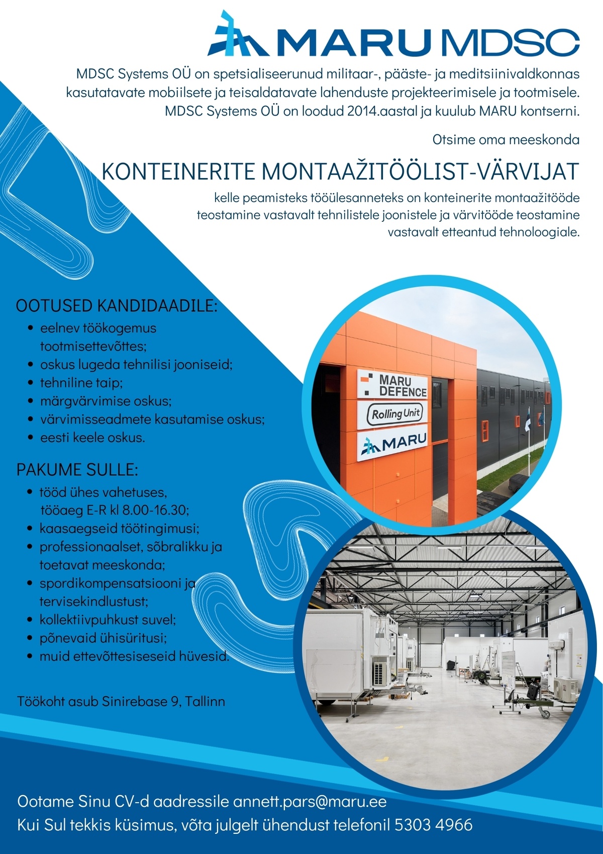MDSC SYSTEMS OÜ Konteinerite montaažitööline-värvija