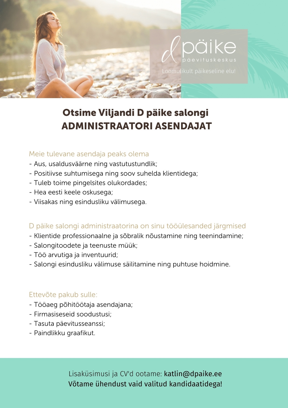 Regentum OÜ Viljandi D päike salongi ADMINISTRAATORI ASENDAJA