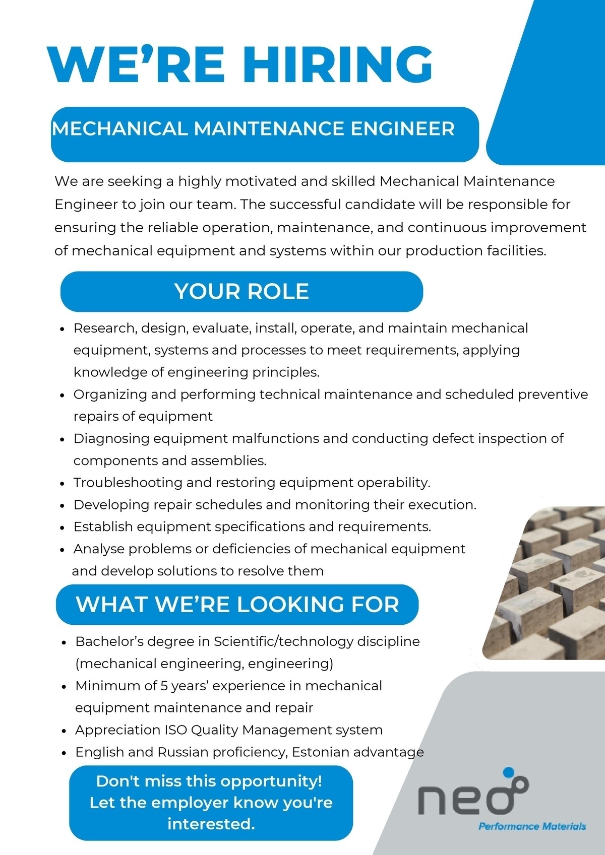 NPM Narva OÜ Mechanical Maintenance Engineer