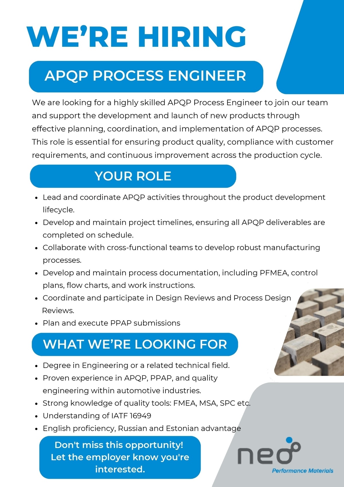 NPM Narva OÜ APQP Process Engineer