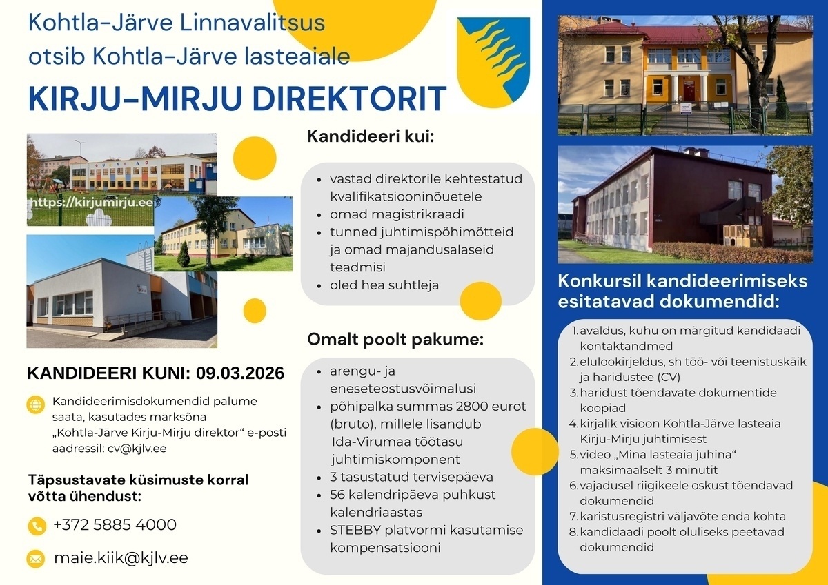 Kohtla-Järve Linnavalitsus Lasteaia Kirju-Mirju direktor