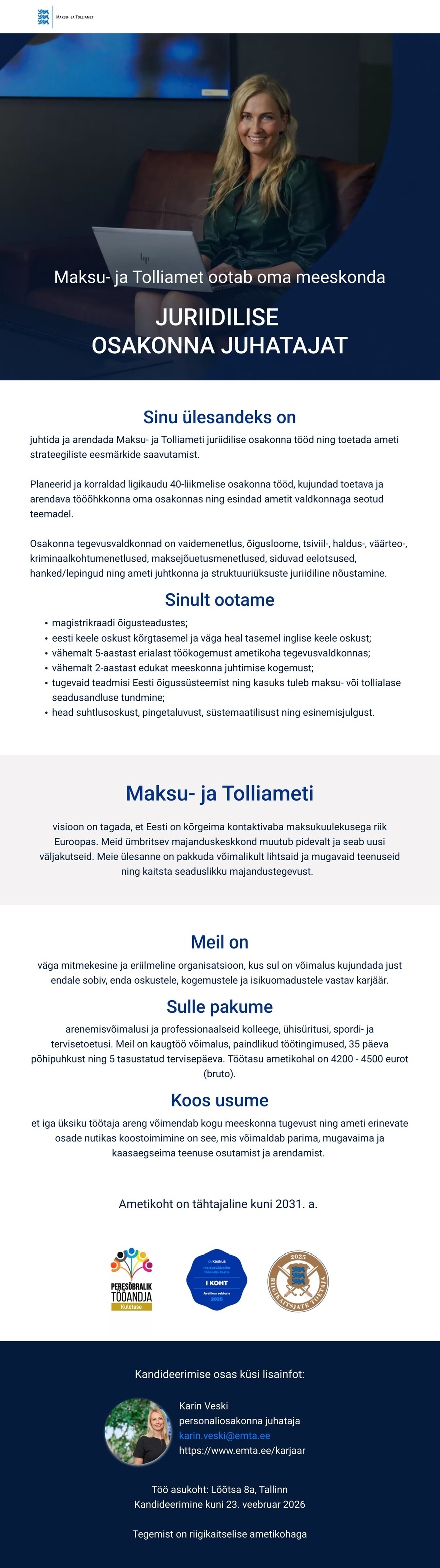 Maksu- ja Tolliamet Juriidilise osakonna juhataja
