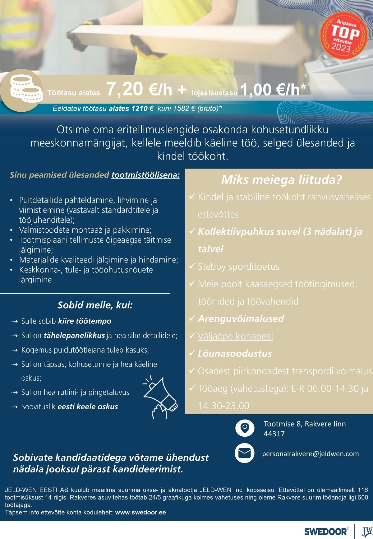 JELD-WEN Eesti AS TOOTMISTÖÖLINE (Rakvere tehas)