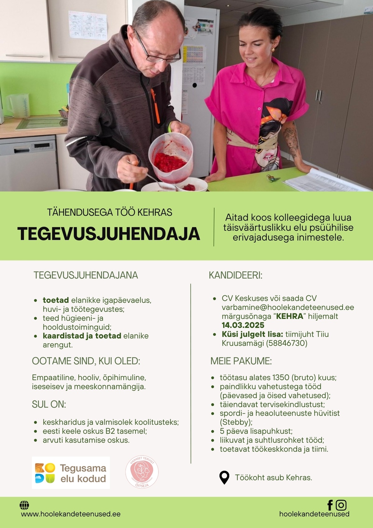 HOOLEKANDETEENUSED AS TÄHENDUSEGA TÖÖ tegevusjuhendajale Kehras